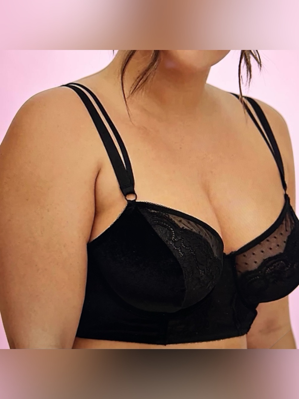 Torrid Curve Longline Bra Black Velvet Velour Mesh Embroidered Lace sz 4 4X NWT